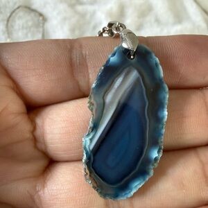 Blue Agate Slice Pendant Necklace